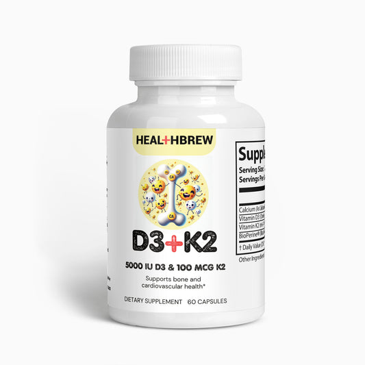 HealthBrew's Vitamin D3 K2 with 5000iu of Vegan D3 & 100mcg of Vitamin K2 as MK7